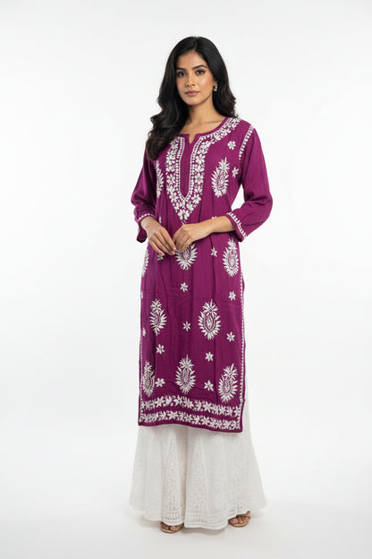 Single Cuff Chikankari Rayon Long Tunic
