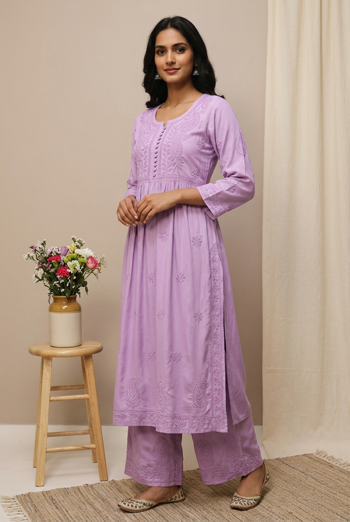 Lucknowi Chikankari Rayon Set