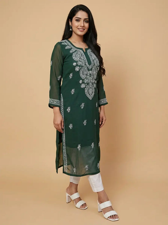 Bottle Green Chiffon Long Tunic with Inner