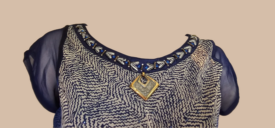 Tunique longue ethnique en mousseline bleue
