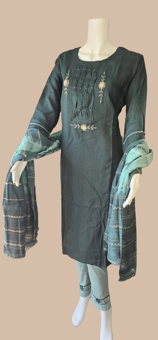 Ensemble tunique trois pièces vert bouteille