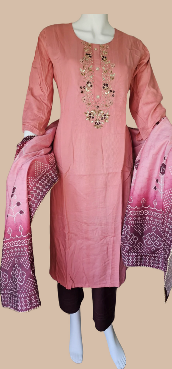 Ensemble tunique trois pièces marron saumon