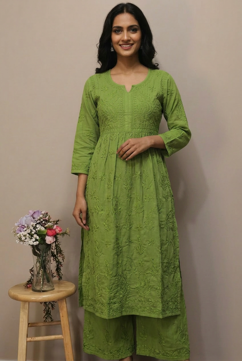 Plus Size Chikankari Plazo Set