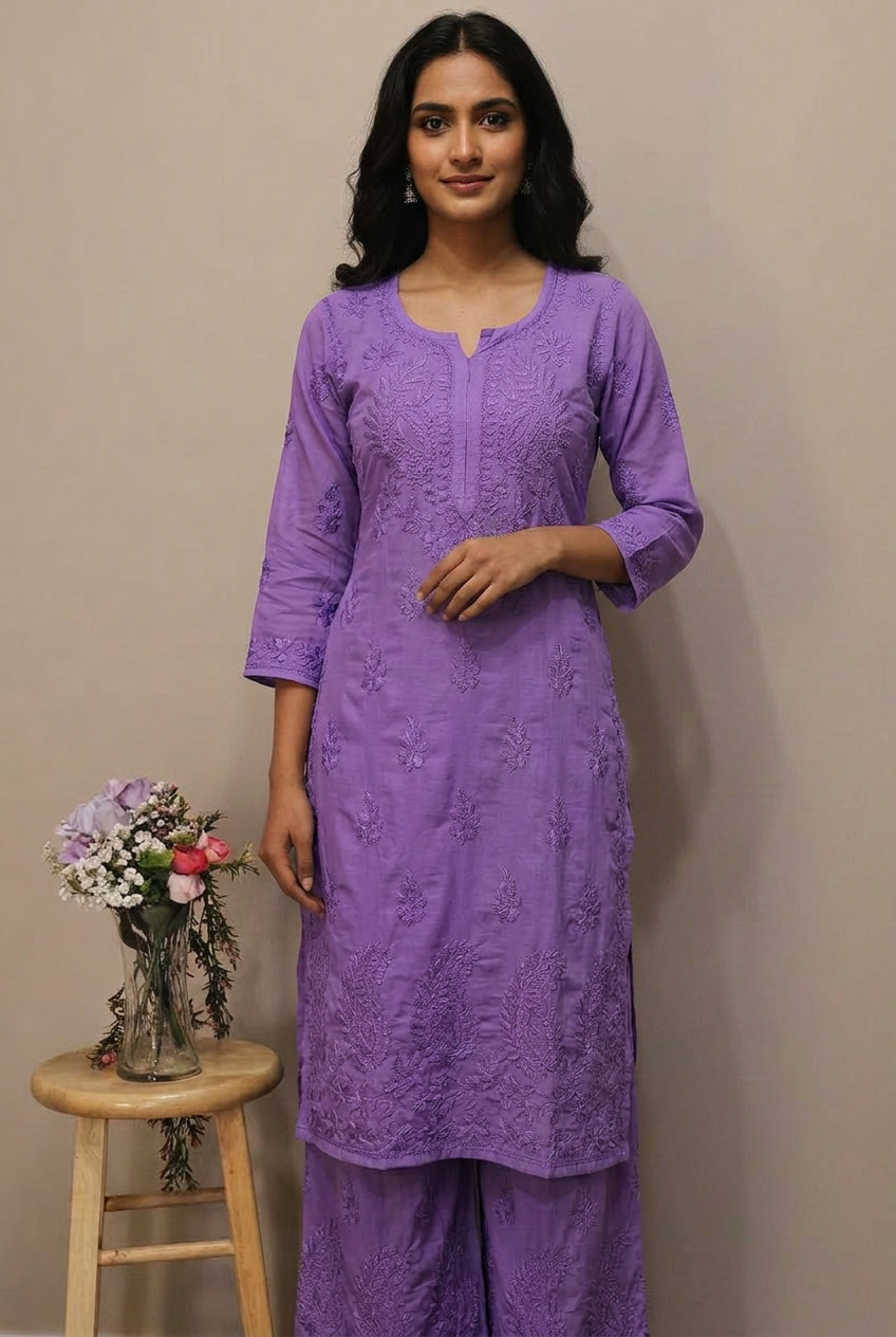 Plus Size Chikankari Plazo Set