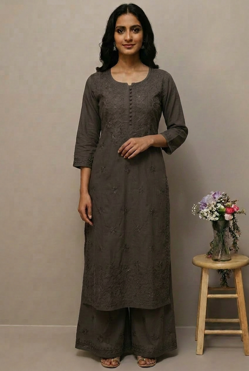 Plus Size Chikankari Plazo Set
