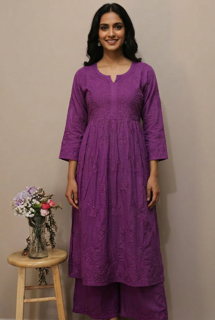 Plus Size Chikankari Plazo Set