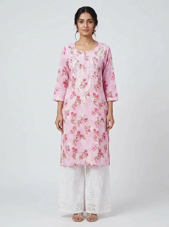 Summer Floral Chikankari Long Tunic