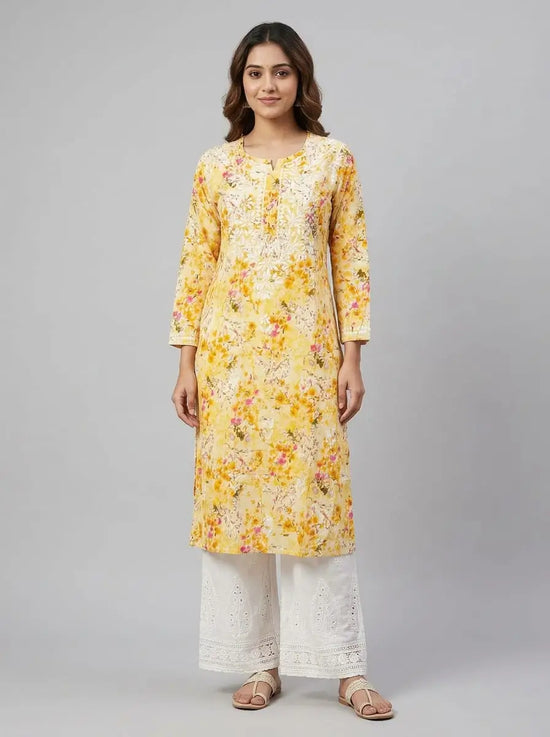Summer Floral Chikankari Long Tunic